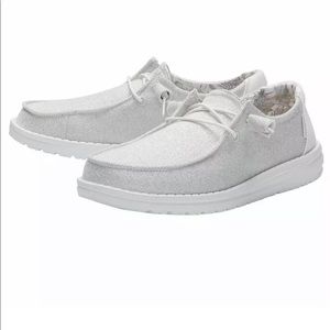 Hey Dude Wendy Stretch Sparkling White Lightweight Slip On Casual Women's Shoes